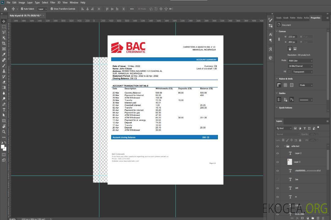 Relevé bancaire Nicaragua BAC Credomatic template Relevé bancaire Nicaragua BAC Credomatic template